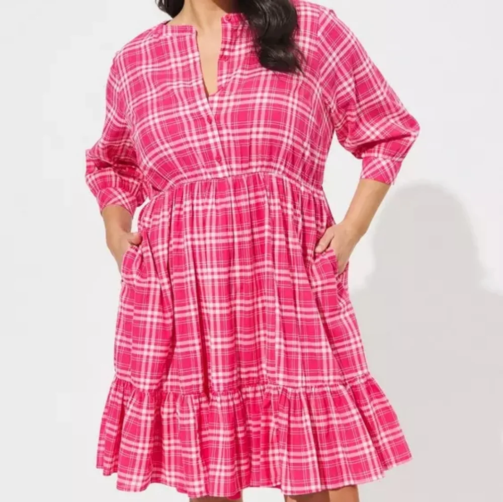 torrid Red Plaid Button-Front Tiered Dress - Picture 13 of 15